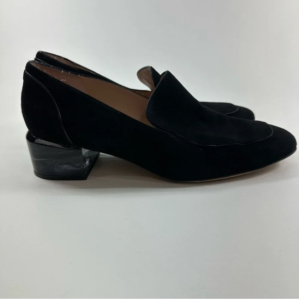 Stewart Weizman Black Suede Loafers With Clear Block Heel Women’s Size 7